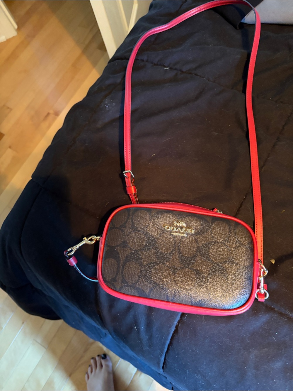 Vintage Coach Brown Signature Crossbody with Red Trim